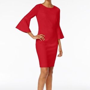 Red Calvin Klein Shift Dress with bell sleeves
